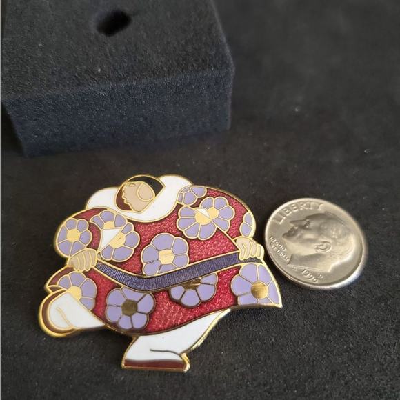 Artist Barbara‎ Lavalee Cloisonne Native Alaskan Woman Pin Brooch Vintage - Picture 2 of 7